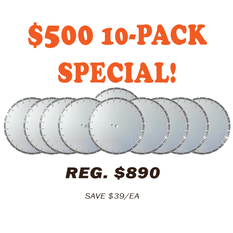 10-Pack Premium Turbo Diamond Blade – 14″ Diameter with 20 mm Arbor