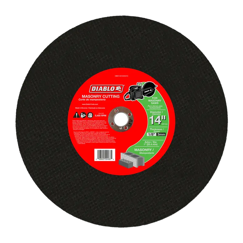 14″ Masonry Cut-Off Disc – High-Speed, 1″ Arbor