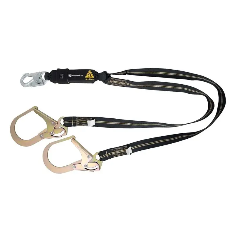 6-Foot Arc Flash Energy Absorbing Lanyard with 12-Foot Free Fall Rating, Aramid Webbing, Dual Legs, and Tower Rebar Hook