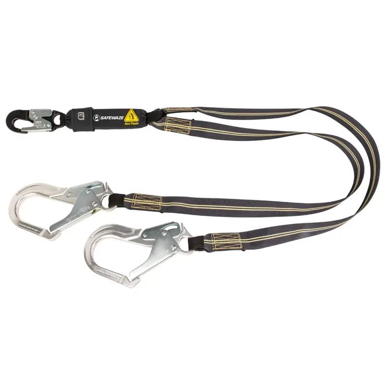 6-Foot Arc Flash Energy Absorbing Lanyard with Aramid Webbing, Dual Legs, and Aluminum Rebar Hooks