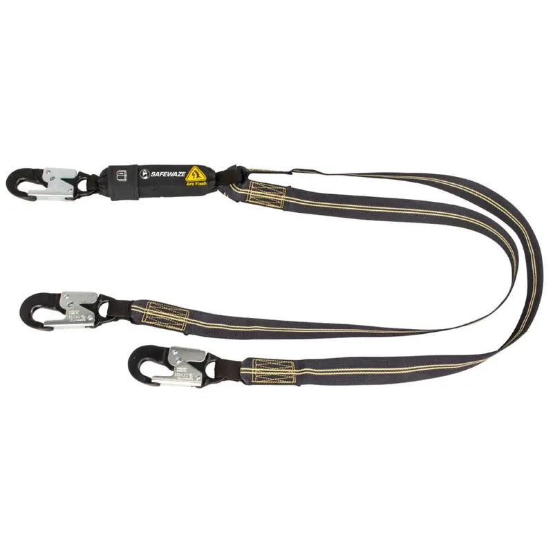 6-Foot Arc Flash Energy Absorbing Lanyard with Aramid Webbing, Dual Legs, and Aluminum Snap Hooks