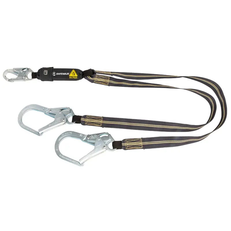 6-Foot Arc Flash Energy Absorbing Lanyard with Aramid Webbing, Dual Legs, and Rebar Hooks