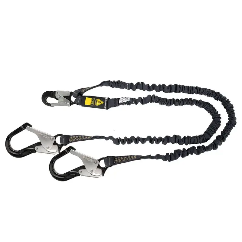 6-Foot Arc Flash Internal Energy Absorbing Lanyard with Aramid Webbing and Dual Aluminum Rebar Hooks
