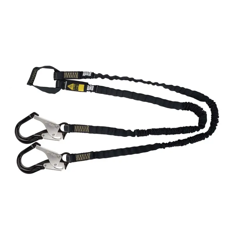 6-Foot Arc-Flash-Rated Dual-Leg Internal Energy-Absorbing Lanyard: Aramid Webbing, Soft Loop, Aluminum Rebar Hook