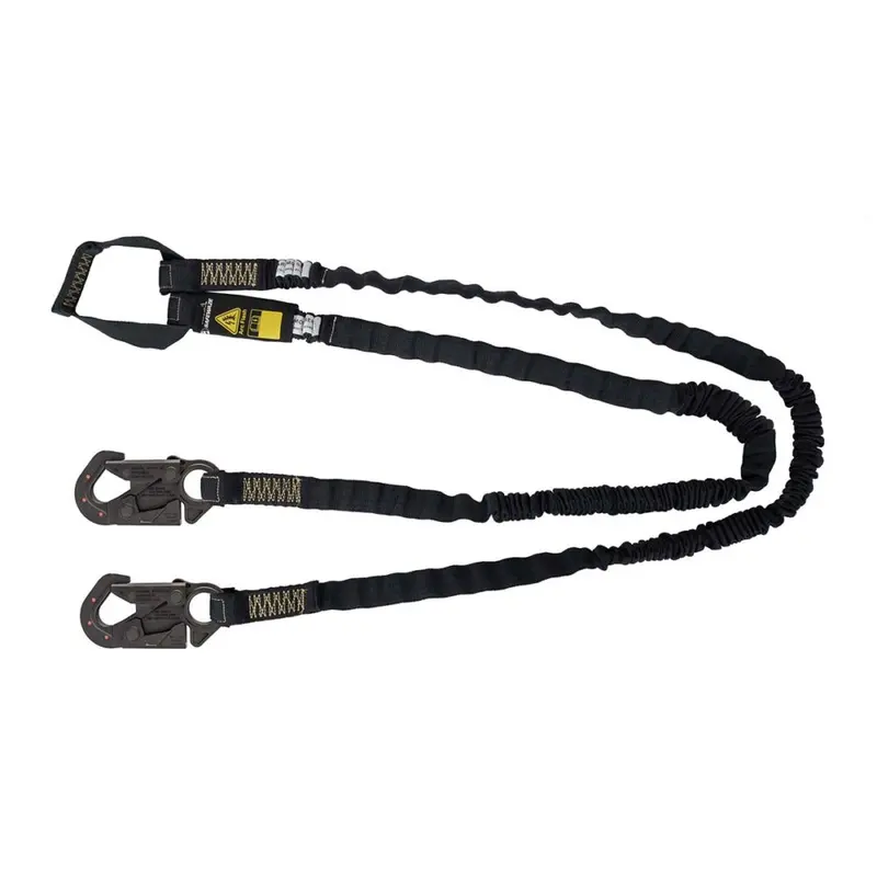 6-Foot Arc-Flash-Rated Dual-Leg Internal Energy-Absorbing Lanyard: Aramid Webbing, Soft Loop, Dielectric Snap Hook