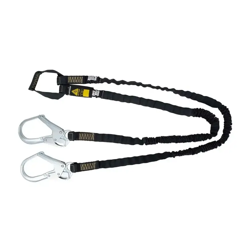 6-Foot Arc-Flash-Rated Dual-Leg Internal Energy-Absorbing Lanyard: Aramid Webbing, Soft Loop, Rebar Hook