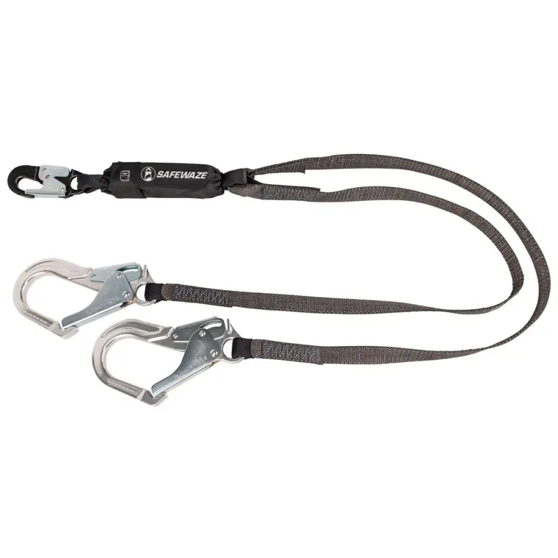 6-Foot Heavy-Duty Dual-Leg Energy-Absorbing Lanyard with Aluminum Rebar Hooks