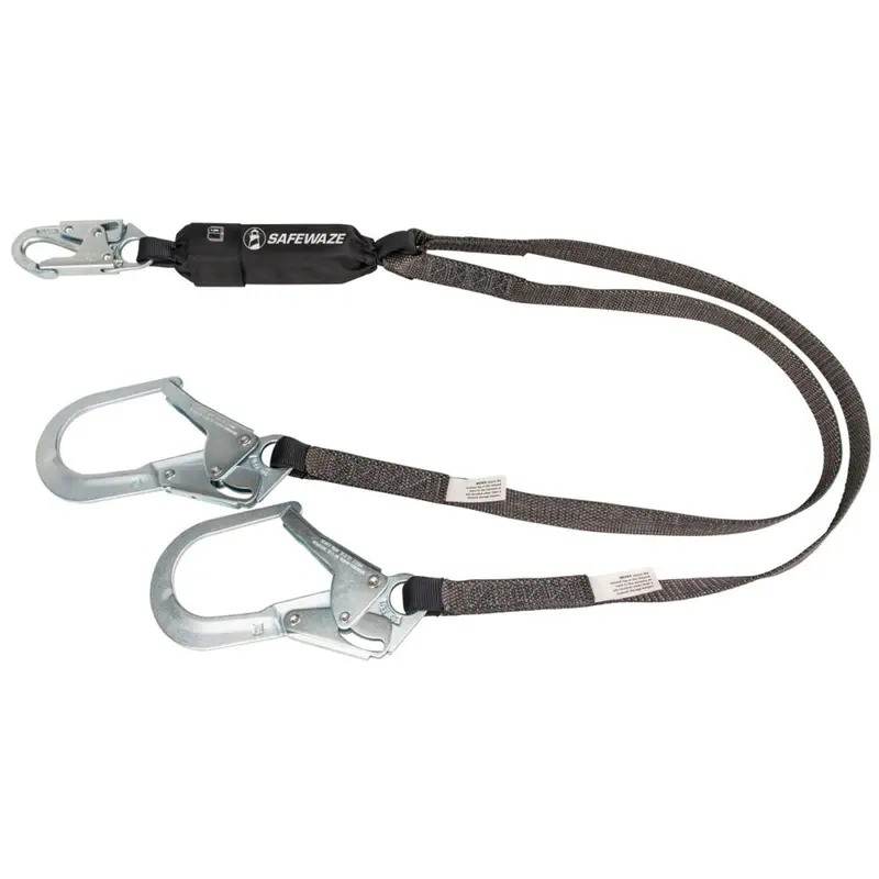 6-Foot Heavy-Duty Dual-Leg Energy-Absorbing Lanyard with Rebar Hooks