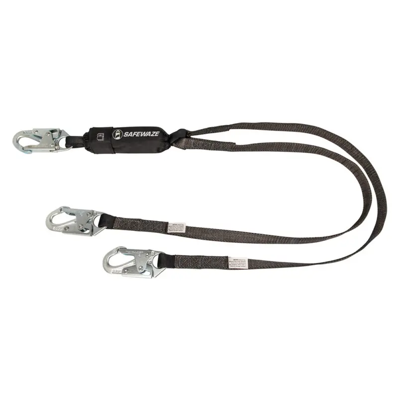 6-Foot Heavy-Duty Dual-Leg Energy-Absorbing Lanyard with Snap Hooks