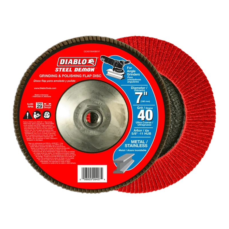 7″ Steel Demon Flap Disc – 40-Grit with Hub, for Aggressive Grinding