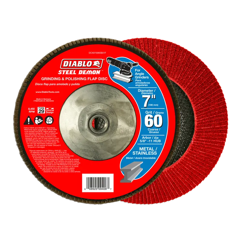 7″ Steel Demon Flap Disc – 60-Grit with Hub, for Medium Stock Removal