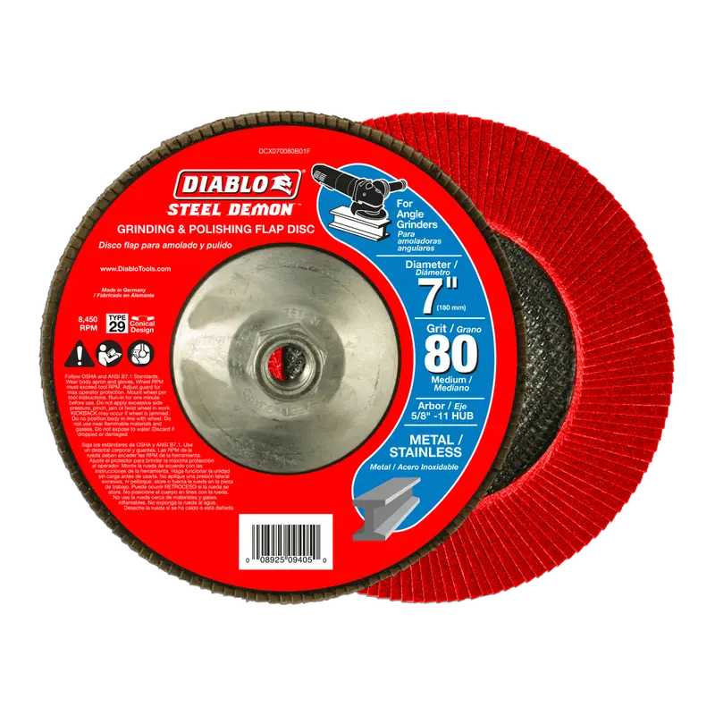 7″ Steel Demon Flap Disc – 80-Grit with Hub, for Finishing & Blending