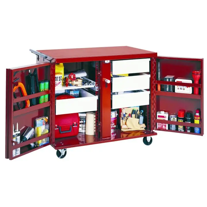 Mobile Rolling Workbench with Dual Drawers, Shelves, and 4-Inch Casters