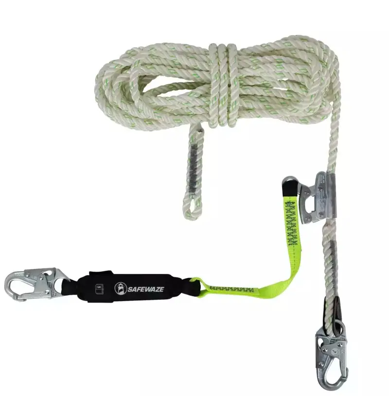 PRO 50-Foot Vertical Lifeline Kit with Snap Hook, Rope Grab, and Energy-Absorbing Lanyard