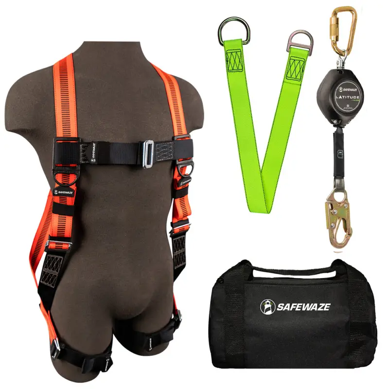 V-Line Full-Body Fall Arrest Kit: FS99280-E Harness, FS-FSP1411-W SRL-P, FS811-3 Anchor & FS8125 Bag