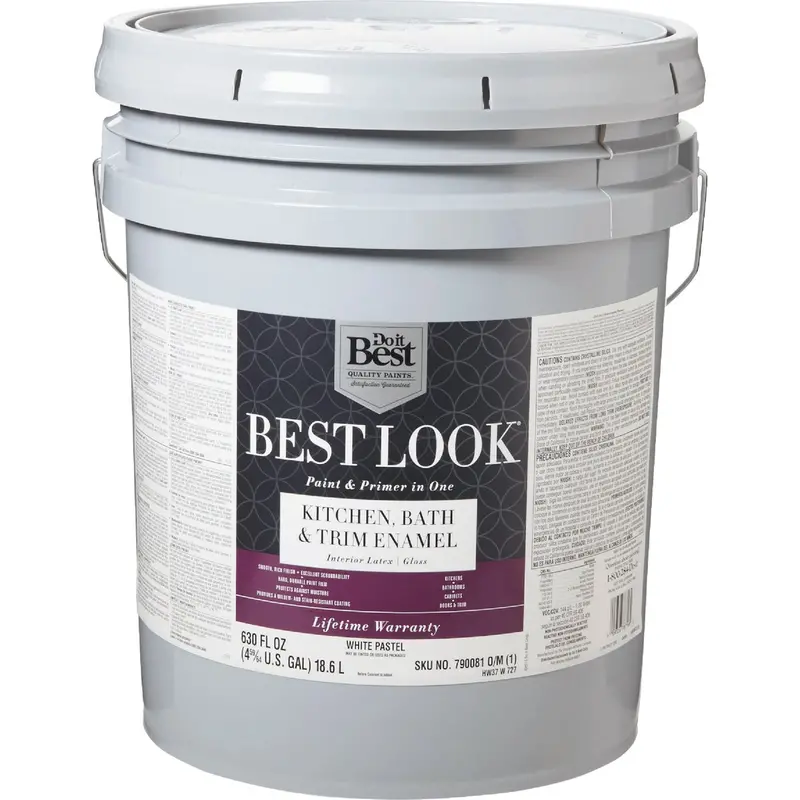 Best Look Kitchen & Bath Enamel Paint With Built-In Primer – Gloss White-Pastel Base, 5-Gallon Can 1