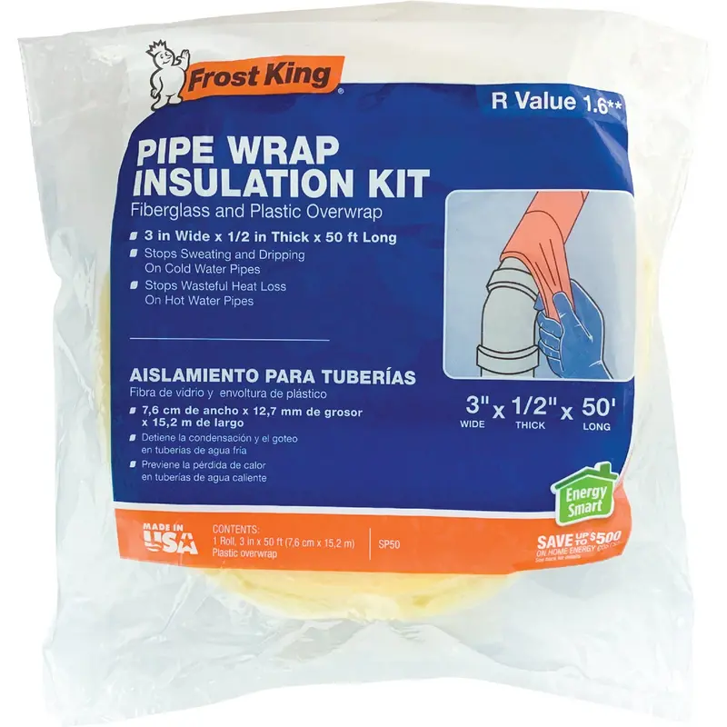 Frost King Fiberglass Pipe Insulation Wrap – 1/2-Inch Thick × 3-Inch Wide × 50-Foot Roll 1