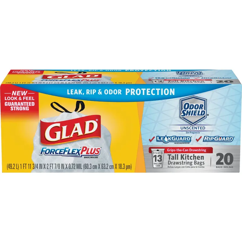 Glad Forceflex Plus Tall Kitchen Trash Bags – 13-Gallon, White, 20-Pack 1