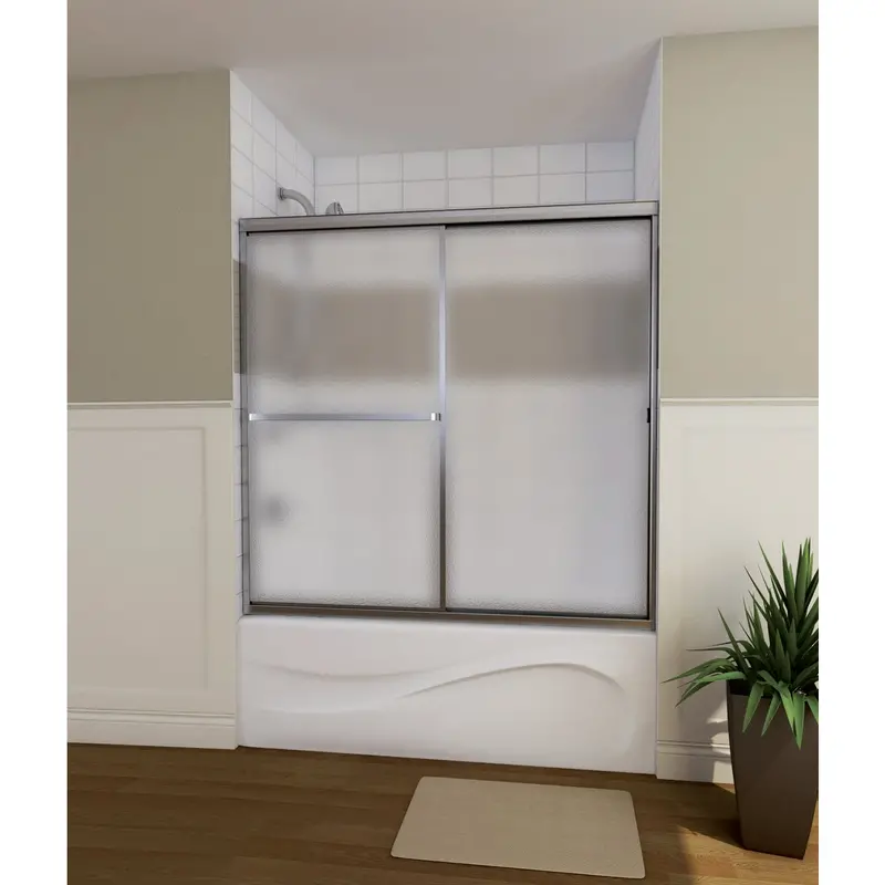 Maax Mika Sliding Shower Door – 54–59-Inch Width, Chrome Frame With Opaque Glass 1