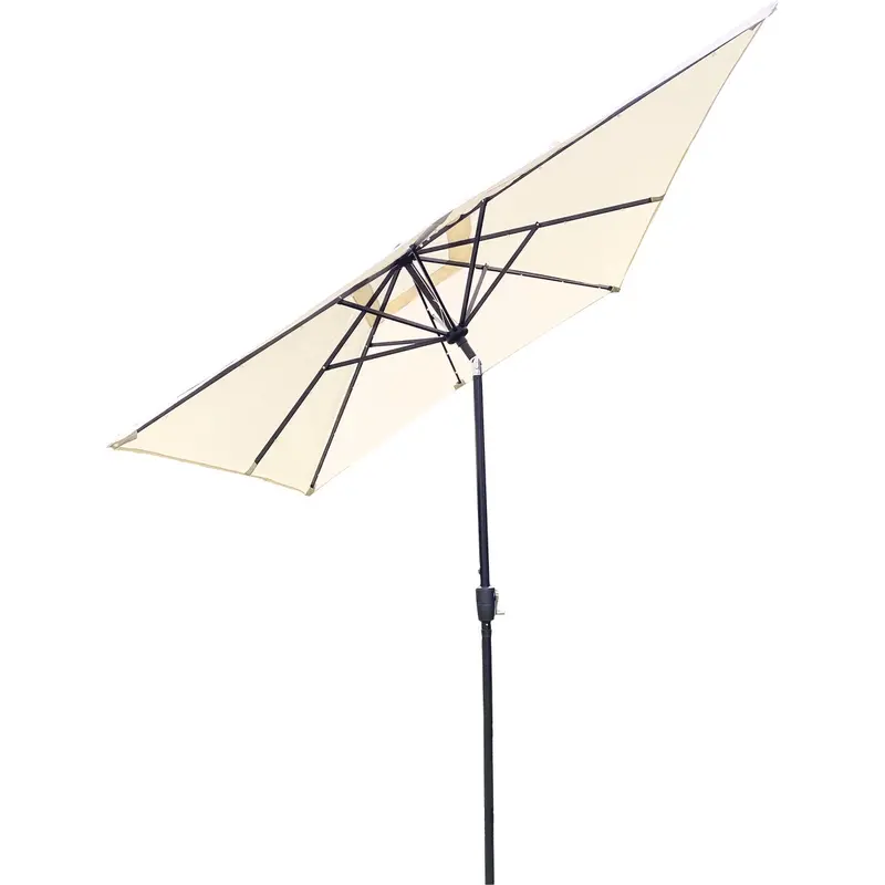 Outdoor Expressions Solar-Powered Patio Umbrella – 9' × 7', Cream Aluminum Frame With Led Lights 1