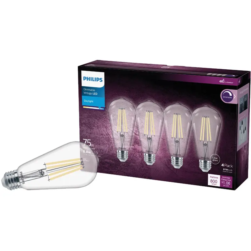 Philips Vintage-Style St19 Led Bulb – 75W Equivalent Daylight, Medium Base (4-Pack) 1