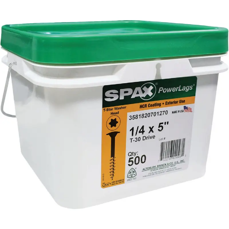 Spax Powerlag Washer-Head Structural Screw – 1/4" × 5", Exterior-Grade, 500-Pack 1