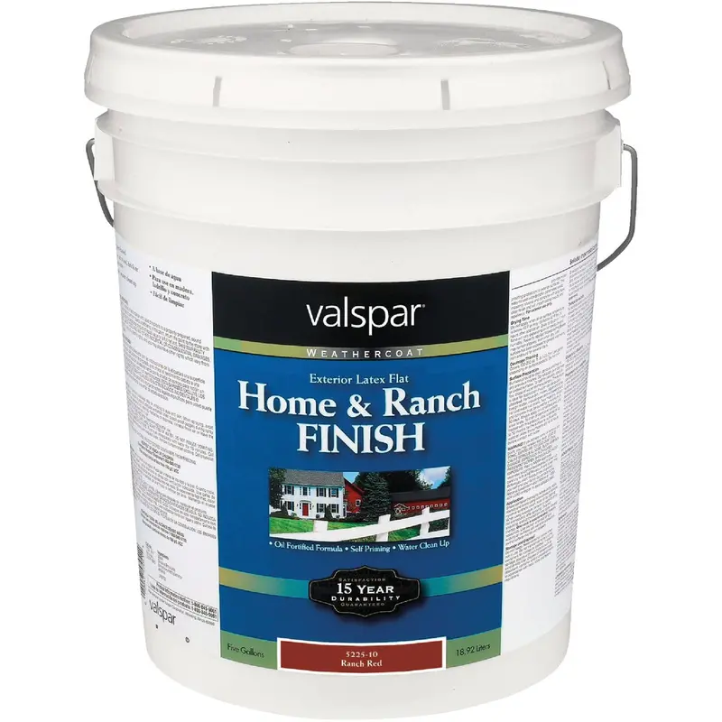 Valspar Ranch Red Exterior Flat Paint – 5-Gallon Self-Priming Latex Finish For Homes And Ranches 1